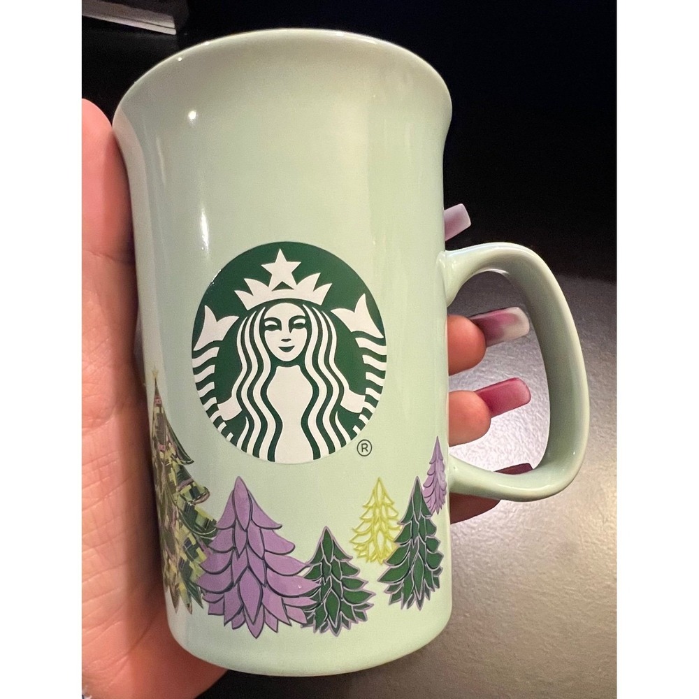 Starbucks 2020 Holiday Mint Green Christmas Tree Ceramic Mug 11 oz D Handle